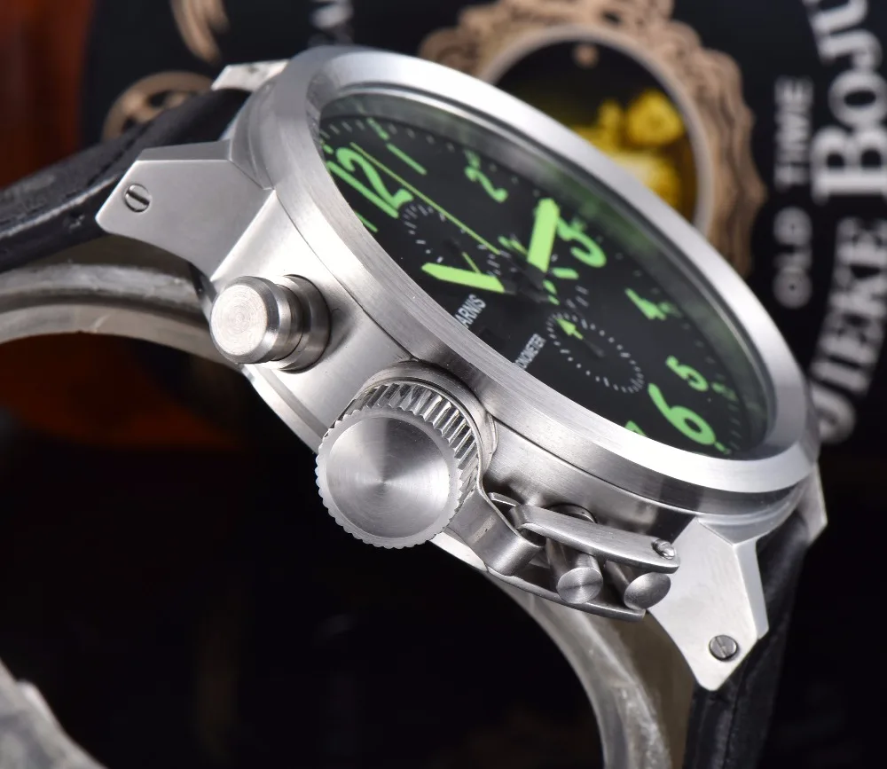 Parnis часы 50 мм Матовый Твердый 316L из нержавеющей стали мужские часы с кварцевым механизмом кожаный ремешок A1-05
