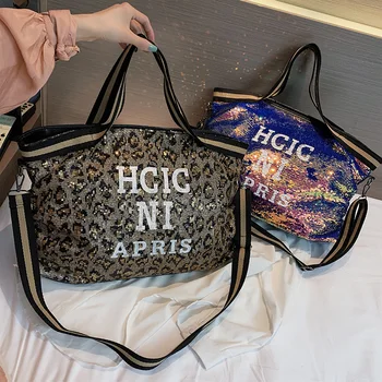 

Casual sequins one shoulder large bag female 2019 summer new wave Easy matching Messenger bag large capacity tote bag
