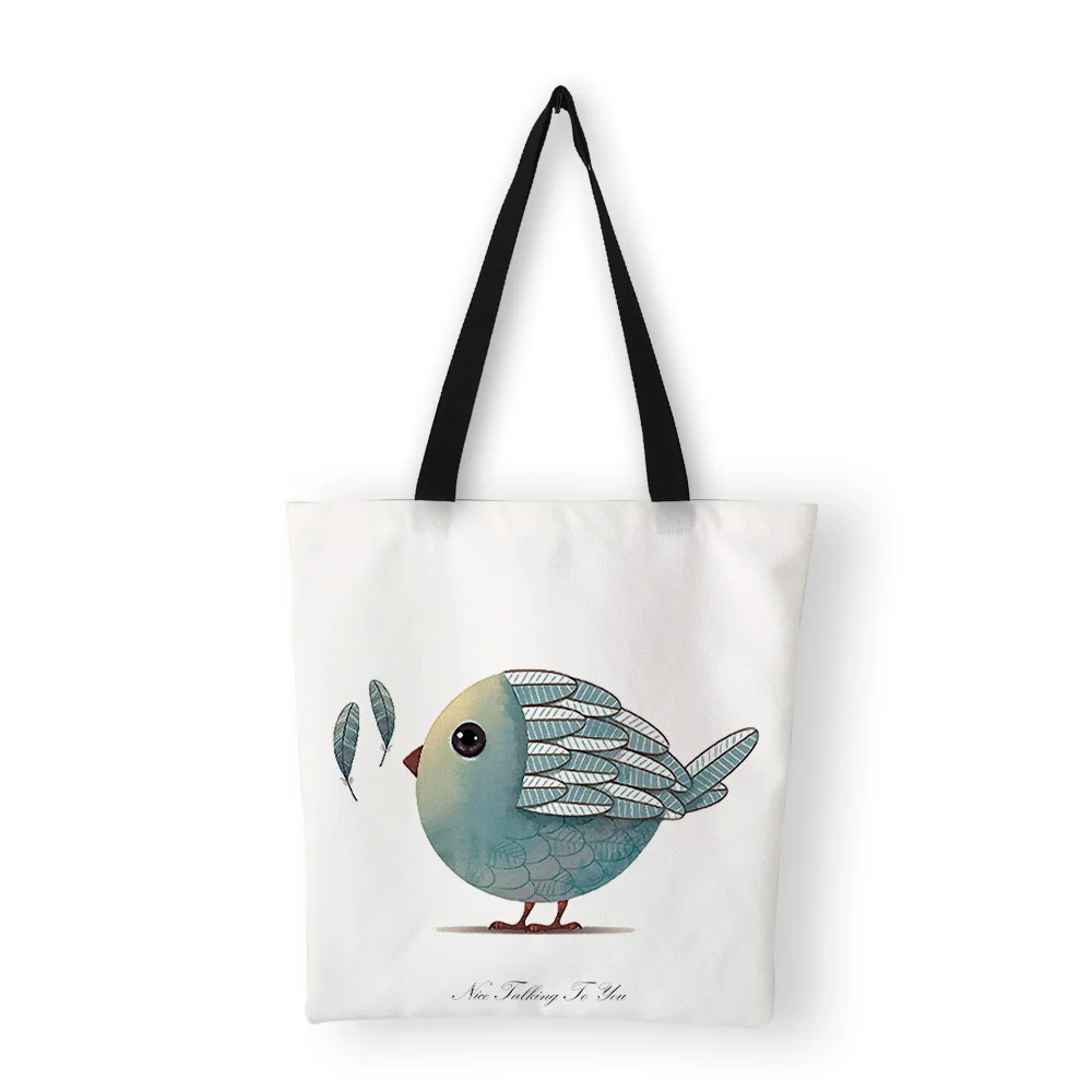

Personalized Handbags Women's Shoulder Bags Chubby Little Bird with Leaf Print Canvas Shopping Bag Big Capacity