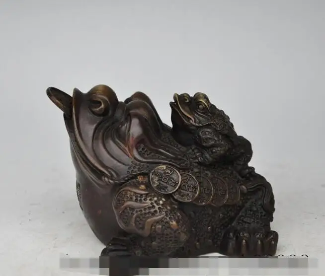 

S4932 6" china fengshui bronze wealth money coin Gold Toad bufo frog lucky rich statue