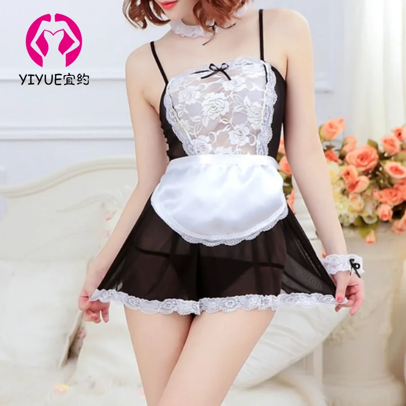 

2019 Hot New Ladies Sexy Uniform Underwear Fun Maid Uniform Black Suit Cosplay Sexy Strap Underwear Set Women's Sexy Clothing
