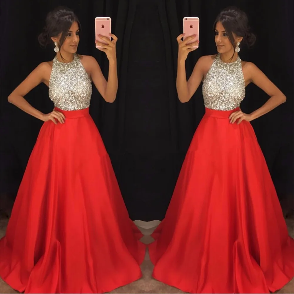 

Red Beaded Crystal Evening Dresses Long 2019 vestidos de fiesta de noche A Line Special Occasion Dress Custom Formal Gowns