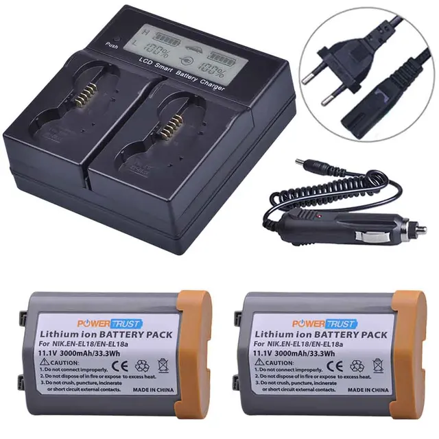 2Pcs 3000mAh EN-EL18 EN-EL18A Battery+Smart Rapid LCD Dual Charger for Nikon EN EL18 ENEL18 D4, D4S, D5, MB-D12, D800, D800E 2Pack