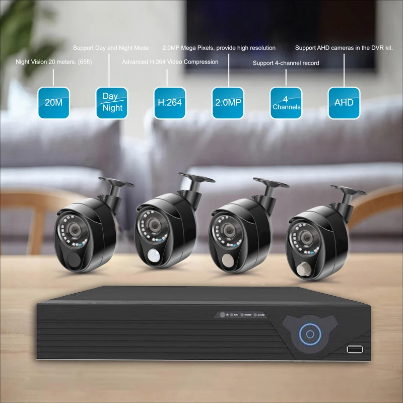 LEEKGOTECH облачный 4CH 1080P 2MP DVR CCTV комплект камеры AHD с датчиком сигнализации для домашнего магазина безопасности