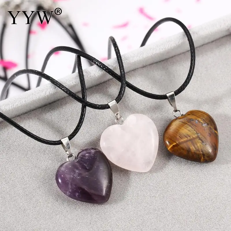 

Vintage Love Heart Natural Stone Necklaces for Women Jewelry Necklaces Statement Leather Chain Necklace Pendants 3 Colors