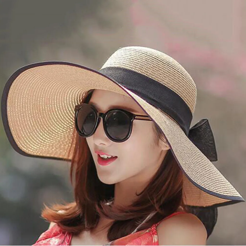 Женские шляпы от солнца с большими полями, соломенные плетеные шляпы от солнца с бантом, новые шляпы с широкими полями, одноцветные женские повседневные пляжные кепки Casquette