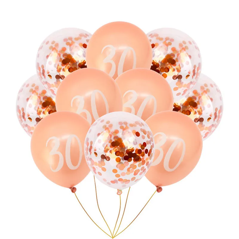 Розовые золотые воздушные шары с цифрами на день рождения, 18, 20, 21, 30, 40, 50, воздушные шары на день рождения, украшения для вечеринки, принт с цифрами, globos - Цвет: 10  pcs  30 mix