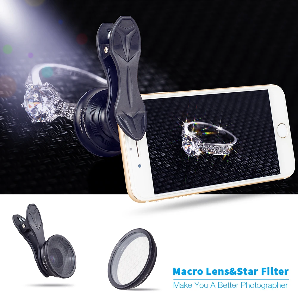 

APEXEL Mobile Phone camera lenses 25mm super macro lens with star filter photography macro lentes For iphone 6 6S 7 8 X Samsung