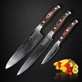 

Sunnecko 3PCS Damascus Kitchen Knives Set Japanese VG10 Steel Professional Knife Chef Slicer Paring Sharp Knife Cooking Tools