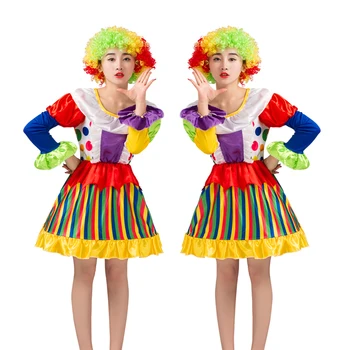 

Free shipping Clown Clothes Suit Holiday Variety Funny Clown Costumes Christmas Adult Women Joker Costume Cosplay Party Dress Up