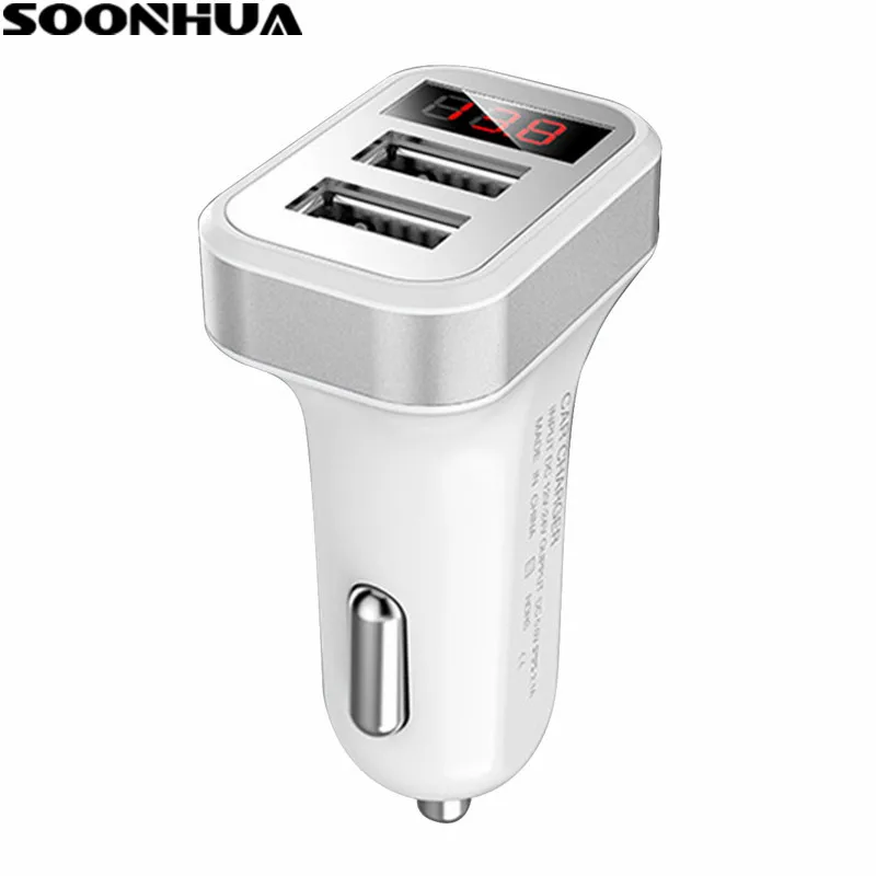 

SOONHUA Dual USB Car Charger 5V 2.1A Quick Charger LED Display Cigarette Lighter Phone Fast Charging Adapter for iPhone Xiaomi
