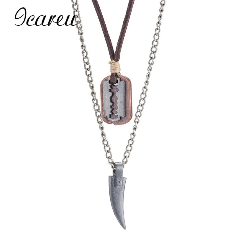 Icareu New Long Leather Chain Punk Bronze Spike Pendant Necklace For Women and Man | Украшения и аксессуары