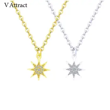 

V Attract 10 pcs Simple AAA Zirconia North Sctar Necklace Wome Stainless Steel Long Chain Chocker Jewellery Mother's Day Gift