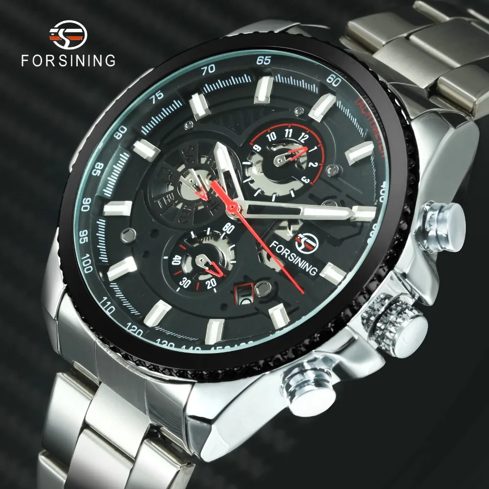 

FORSINING Classic Auto Mechanical Watch Men Stainless Steel Strap Working Sub-dials Multifunction Mens Watches Top Brand Luxury
