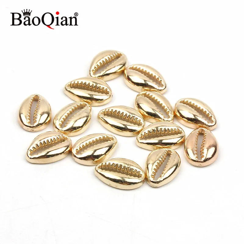Natural Shell Ornaments 50pcs Golden Plastic Sea Shells Coquillage Beach Decor Diy Home Decoration Marine Style Jewelry Embellishment 12x17/13x19mm