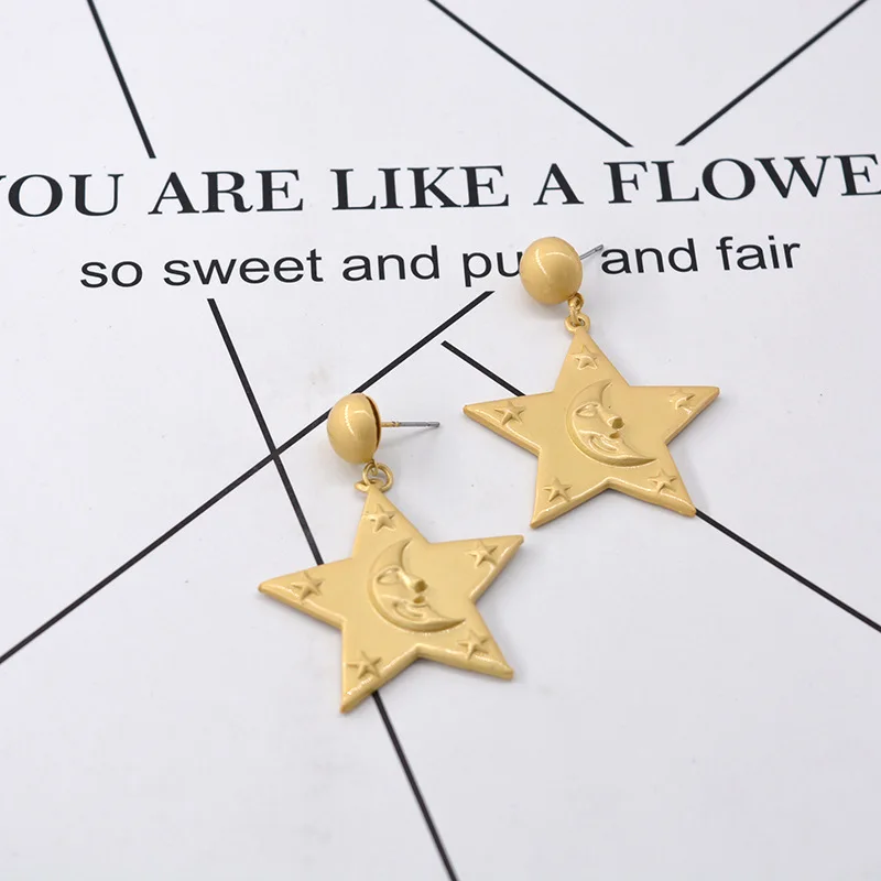 Fashion cute five-pointed star moon smiley earrings