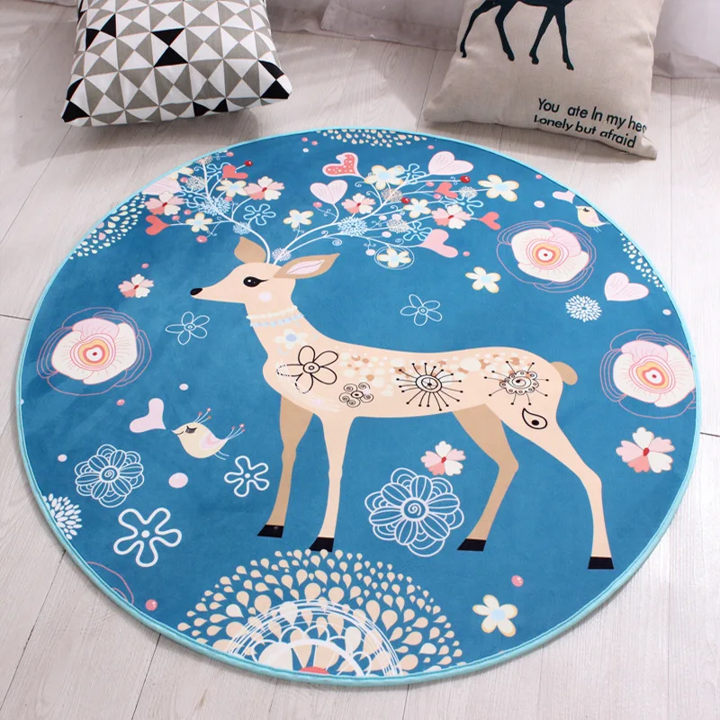 

Sika Deer Round Carpet Game Padding Stamp Cartoon Waterproof Children's Blanket Play Mat Father Christmas Unicorn 80x80cm