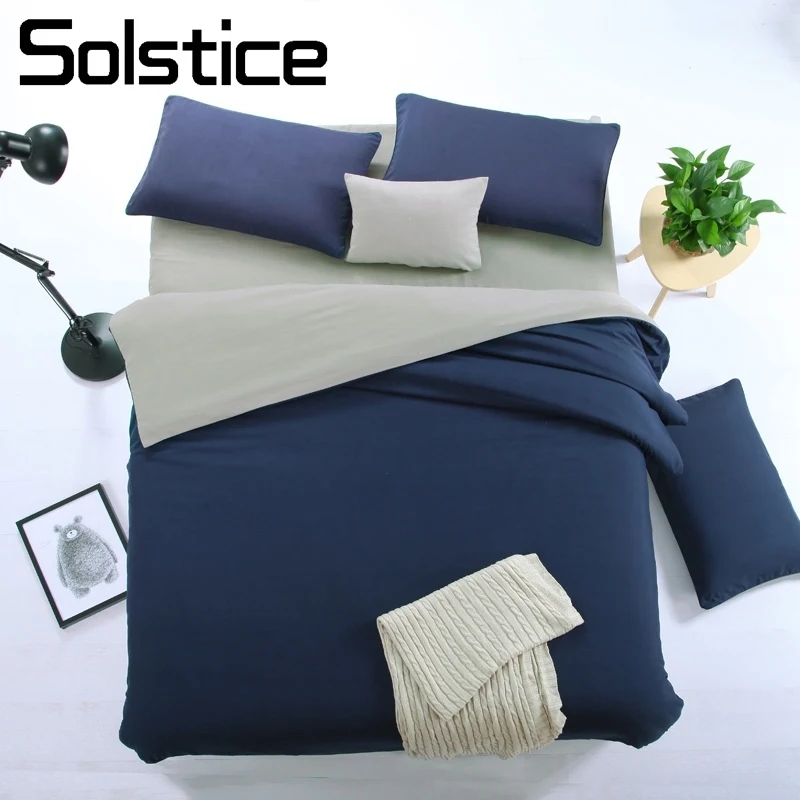 Solstice Home Textile Solid Navy Blue Gray Bedding Set Teenage Boy