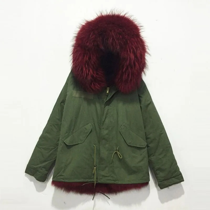 Winered отделка лисьим мехом модное пальто с воротником из натурального меха енота с капюшоном Короткая Меховая Парка женская повседневная одежда