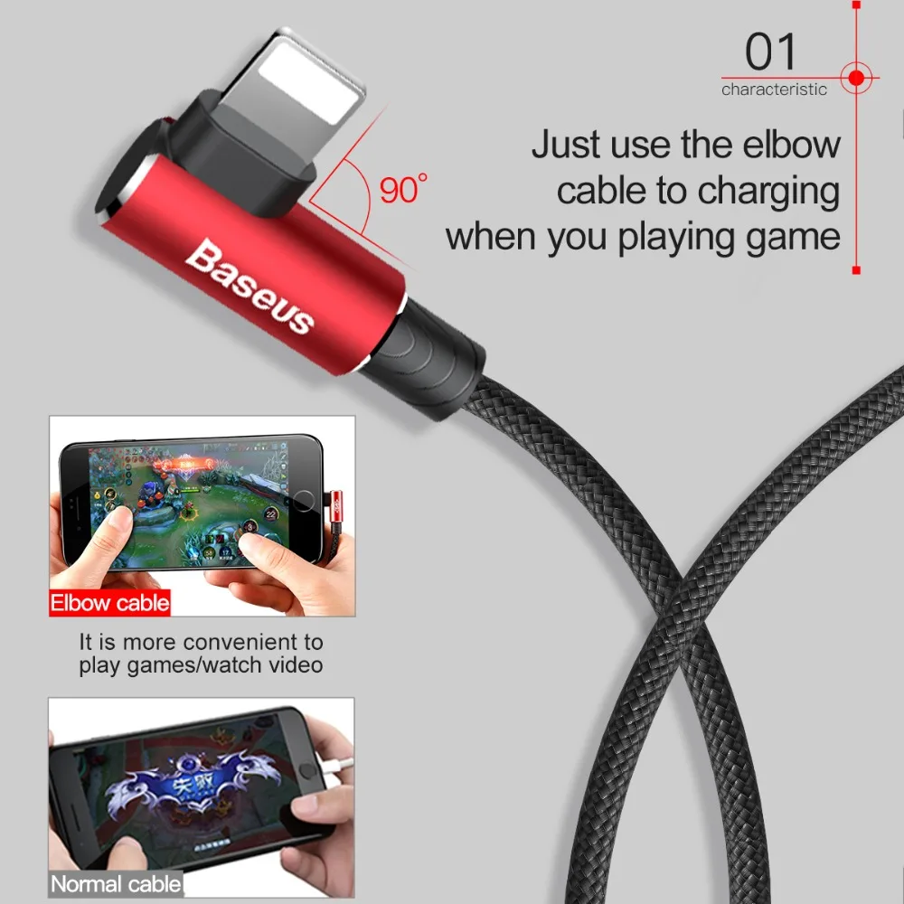 Baseus 90 درجة كابل يو اس بي ل فون 5 6 6 S 7 8 سريع كابل شحن ل باد USB كابل الشاحن L نوع الهاتف المحمول كابل بيانات
