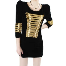 Высокое качество, новая мода, Осеннее дизайнерское платье BAROCCO, женское платье с рукавом 3/4, золотые пуговицы с цепочкой, бархатное платье