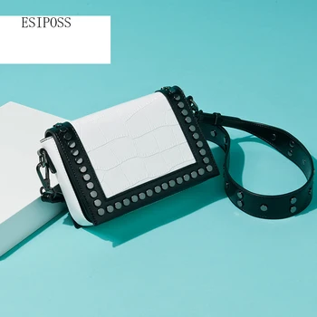

Punk style rivets fashion women bag crocodile pattern PU leather women small square bag shoulder Messenger bag female handbags