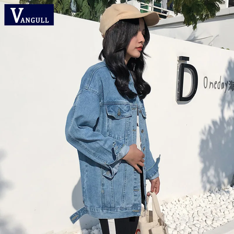 buy  Vangull 2019 Solid Turn-down Collar Jean Jacket for Women Loose Casual Blue Fashion Women Coats Fem