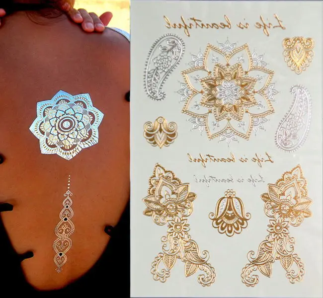 Taty فلاش الوشم تصميم المعادن الحناء المؤقتة الوشم وشم على شكل رسوم للجسم الجملة الوشم الهند