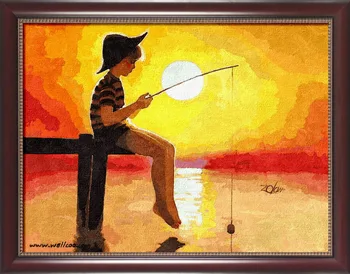 

Framed painting by number coloring by numbers for home decor hand painted canvas painting 4050 fishing flower child