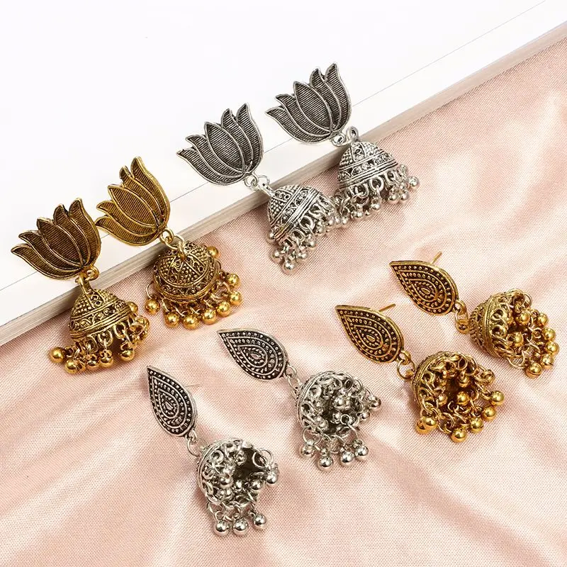 Винтажные болливудские цыганские Позолоченные традиционные серьги Jhumka Jhumki для