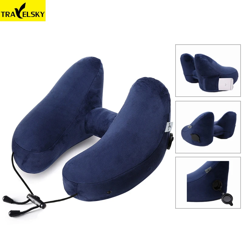 

2018 Newest Design H-Shape Folding Travel inflatable Pillow Detachable Soft Cloth Cover Airplane Neck Pillow Car Headrest