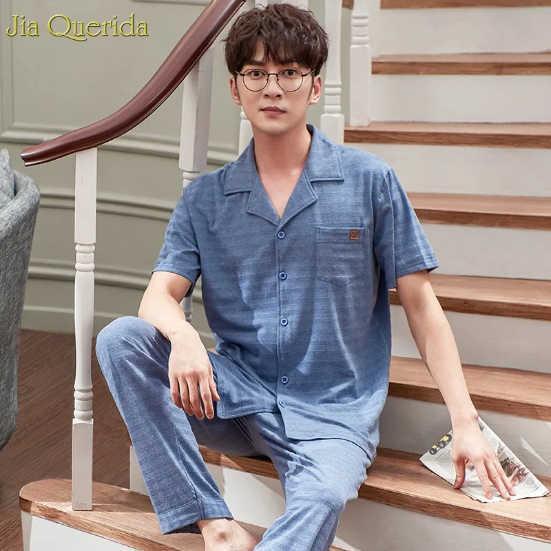 

Men Pajamas Big Size Luxury Man Cotton Pajamas Xxxl Long Sleeves Autumn Winter Homewear High Quality Sleep Wear Lapel Men Pajama