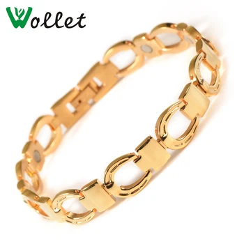 

Wollet Jewelry Horseshoe Stainless Steel Magnetic Bracelet for Women Men Gold Color Magnets Copper Health Care Healing
