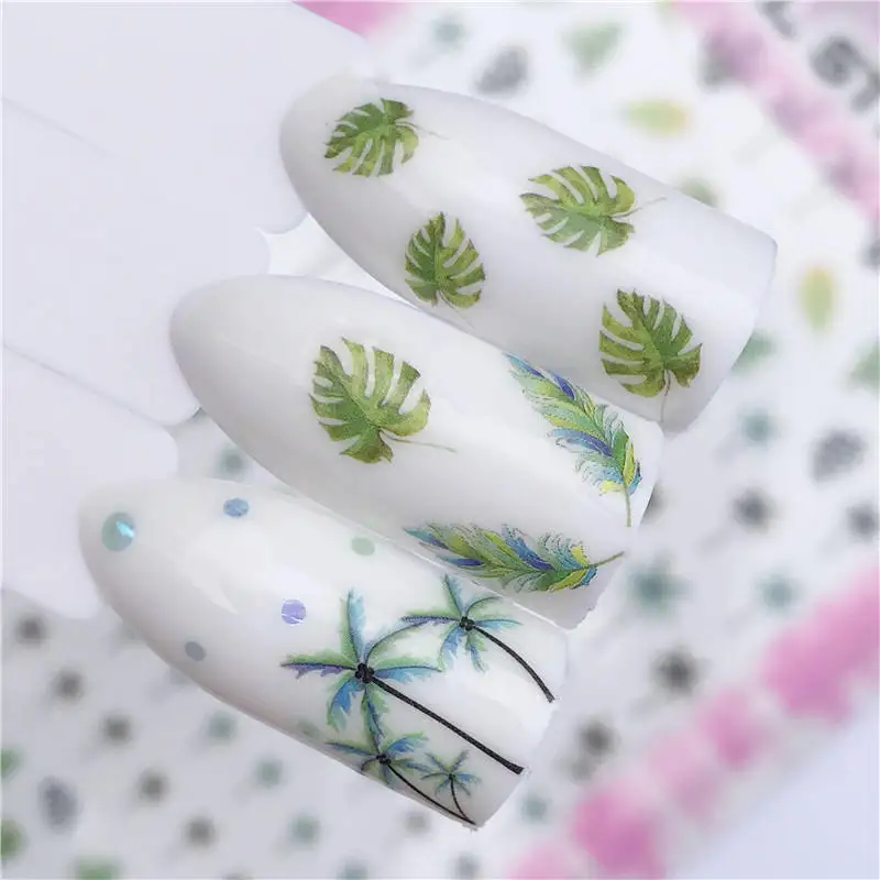 

2019 NEW Styles Nail Art Sticker Green Coconut Tree Series Nail Art Adhesive Transfer Sticker Paper DIY