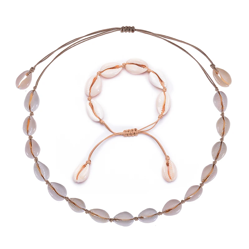 HIYONG, ожерелье из натуральной раковины, колье для женщин, ожерелье из ракушек Каури, ожерелье ручной работы, Пляжное ювелирное изделие для лета - Окраска металла: Shell Necklace Set 6
