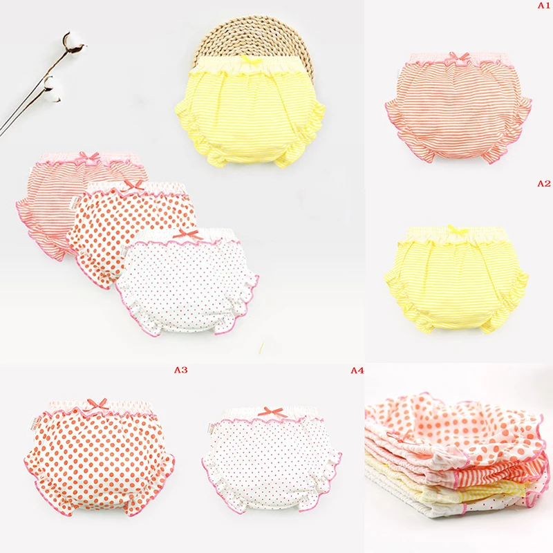 

1PCS Cute Stripe Dots Ruffle Panties Kids Girl Infant Baby Cotton Underwear For 0-2T Children Gifts 4 Styles