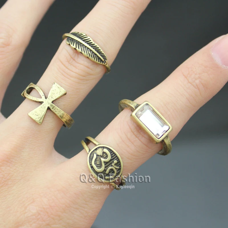 pack of 4 egyptian ankh cross key life hindu indian om ohm aum feather leaf ring w8 jewelry 2017 new - Egyptian Wedding Rings pack of 4 egyptian ankh cross key life hindu indian om ohm aum feather leaf ring w8 jewelry 2017 new - Egyptian Wedding Rings
