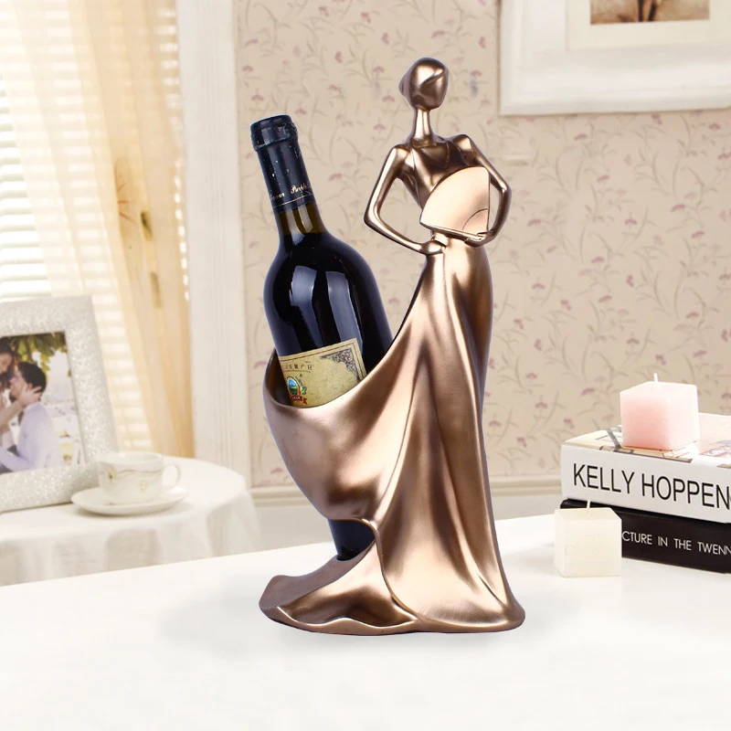 

Creative Home Decorative Figurines Ornaments Modern Minimalist Blue Take Fan Beauty Wine Rack Decoration Creative Wedding Craft