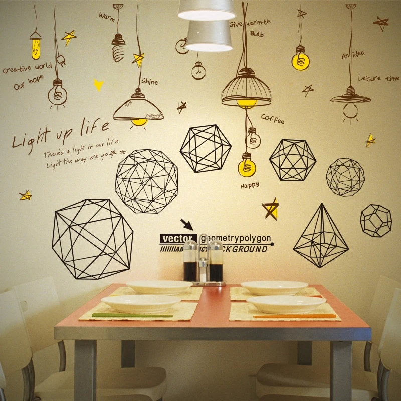 

[SHIJUEHEZI] Geometry Polygon Wall Stickers PVC Material DIY Chandelier Wall Decals for Living Room Restaurant Shop Decoration