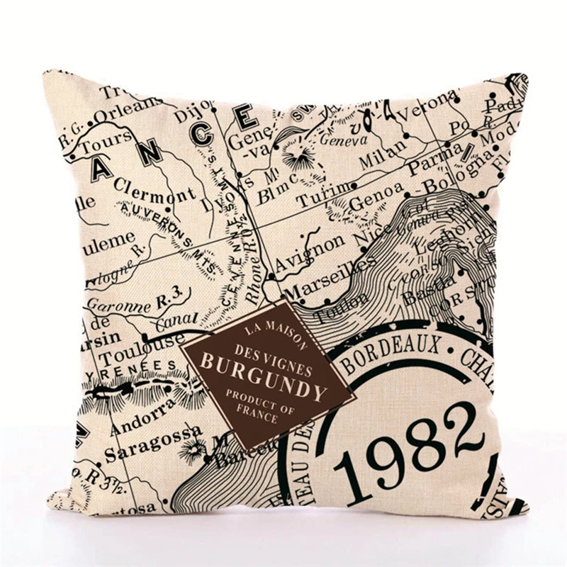 cheap Vintage World Map Series Pillow Case Cotton Linen Cushion Cover Sofa Chair Bedroom Decorative Square Throw Pillowcase Home Decor