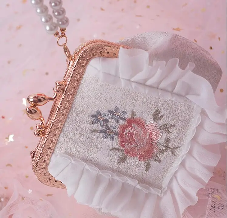 Coin Purses White Angelatarch Новое поступление кружевная вышивка цветочный жемчуг свежие Mori Girl сумки цветок металлический каркас застежка для денег Кошельки Монета Сумка - Цвет: Coin Purses White