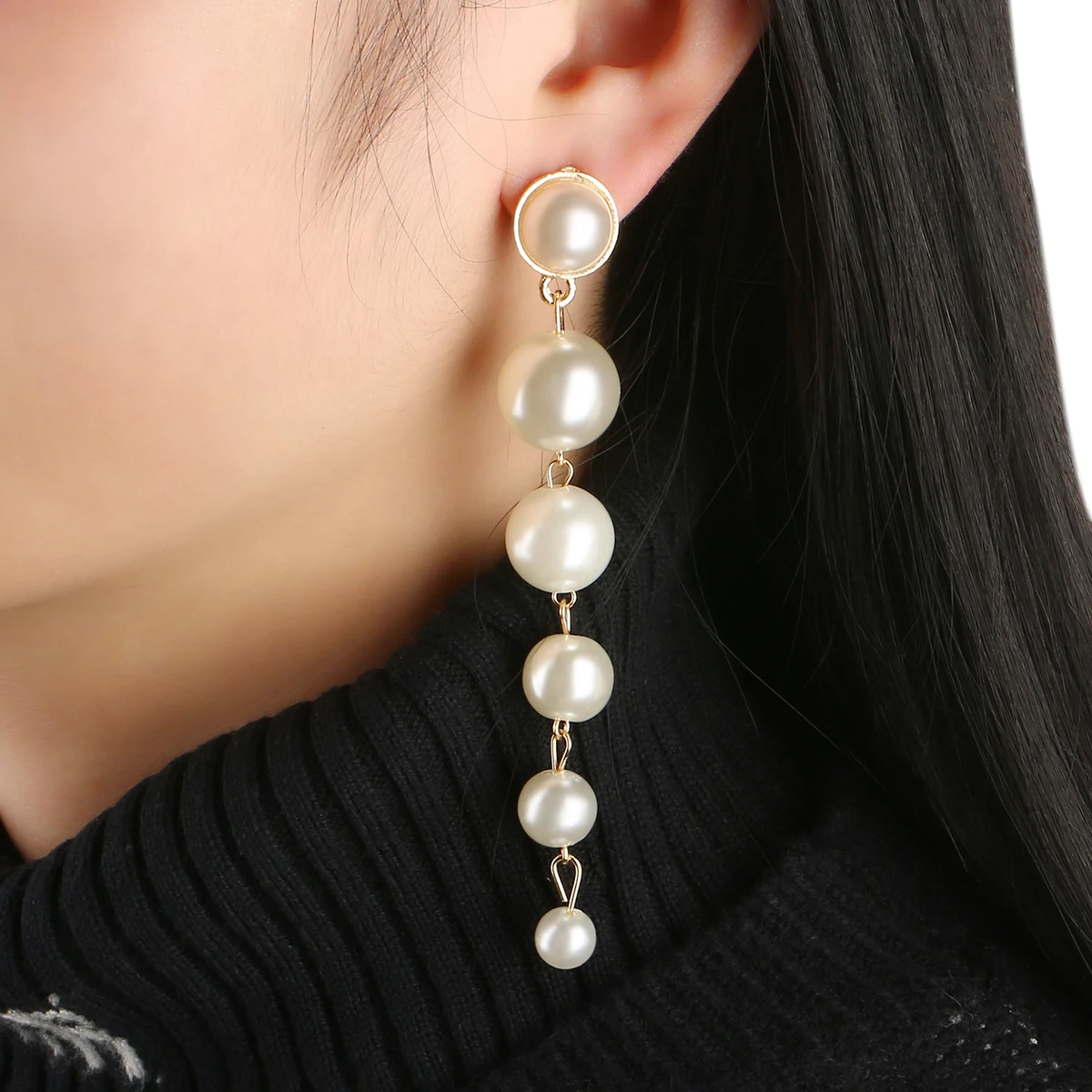 Trendy Long Earrings Big Simulated Pearl Beads Statement Dangle Earrings For Wedding Party Gift Fashion Jewelry Shellhard