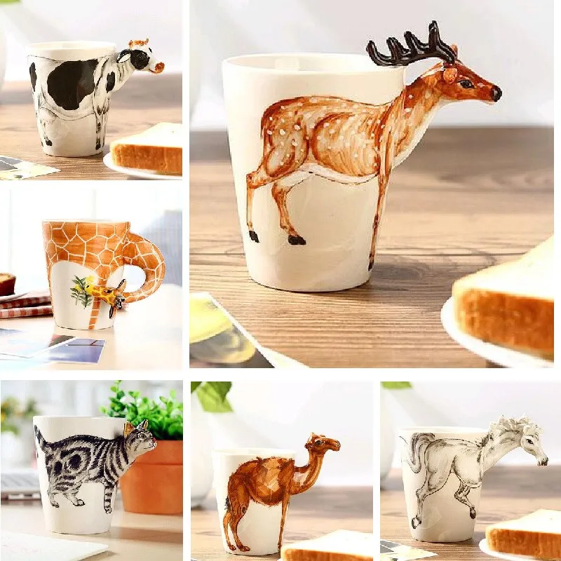 Creative 3D Animals Painting Mug Ceramic Mug Coffee Cup Beer Mug With Cookie 300-400ML Copo bardak xicara Funny Gift Wholesale
