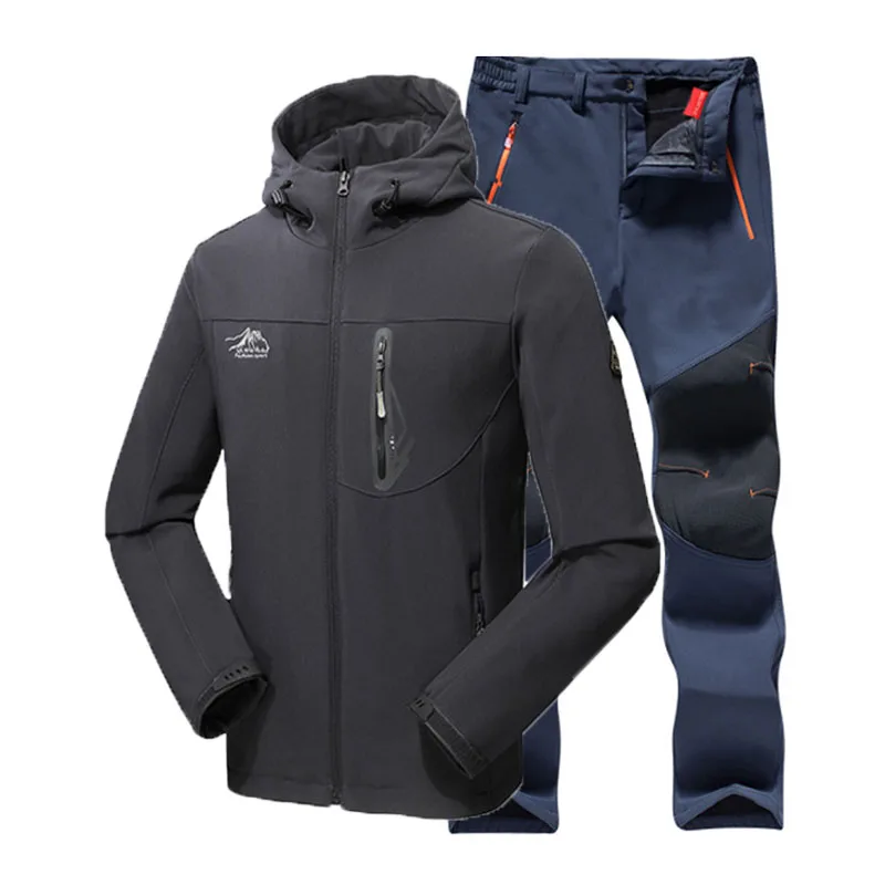 Мужская зимняя водонепроницаемая для рыбалки, катания на лыжах, Походов, Кемпинга, мужчин, теплая флисовая наружная куртка, костюм, брюки, 5XL, плюс размер
