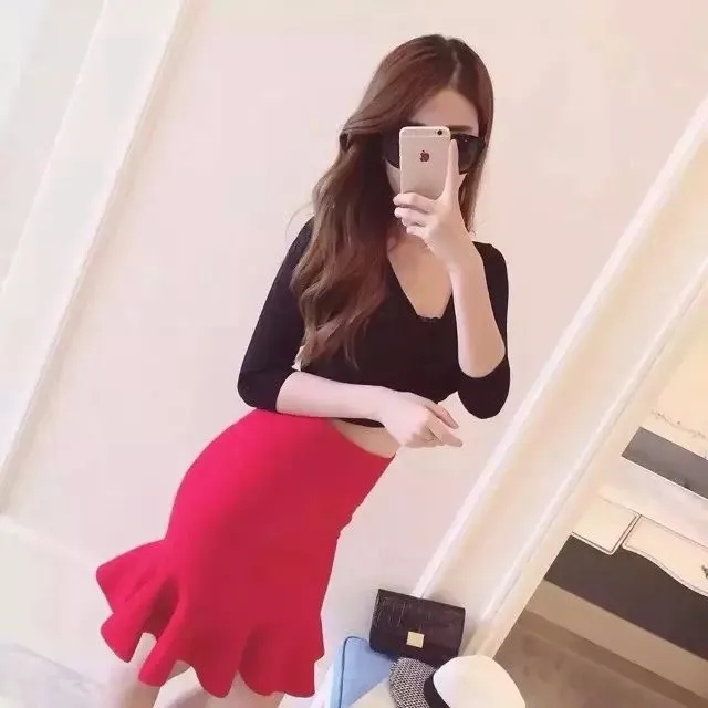 yellow 2020 new fashion sexy women's knee length high waist rayon hl fishtail mermaid bandage skirt skorts for women