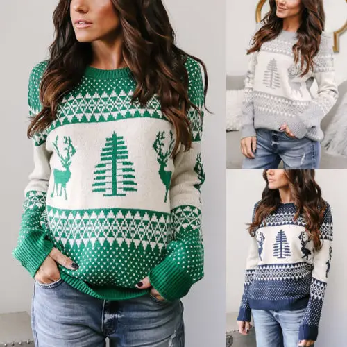 Женский джемпер с изображением елки Санты, пуловер, топы, Рождественские Зимние женские теплые короткие свитера, одежда