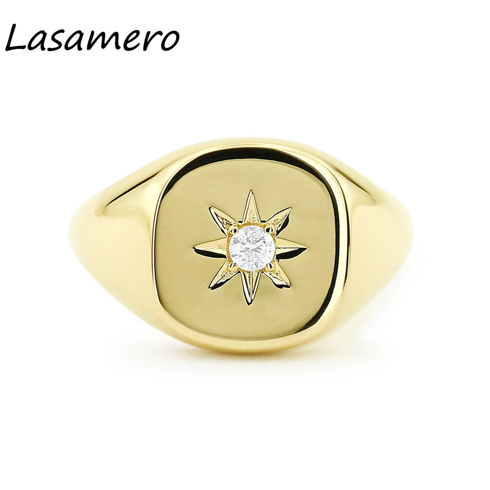 LASAMERO круглая огранка 0.07CT 4 зубца звезда установка Пасьянс Подушка Форма натуральный бриллиант 14 к Золото панк печатка кольцо удача 1 шт LASAMERO круглая огранка 0.07CT 4 зубца звезда установка Пасьянс Подушка Форма натуральный бриллиант 14 к Золото панк печатка кольцо удача 1 шт