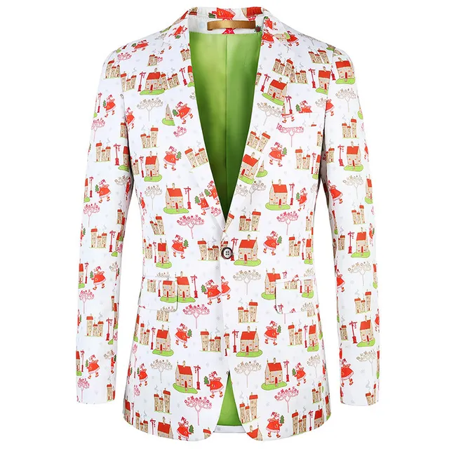 Santa Claus Print Blazer Slim Fit Christmas Blazer Mens Stage Jacket