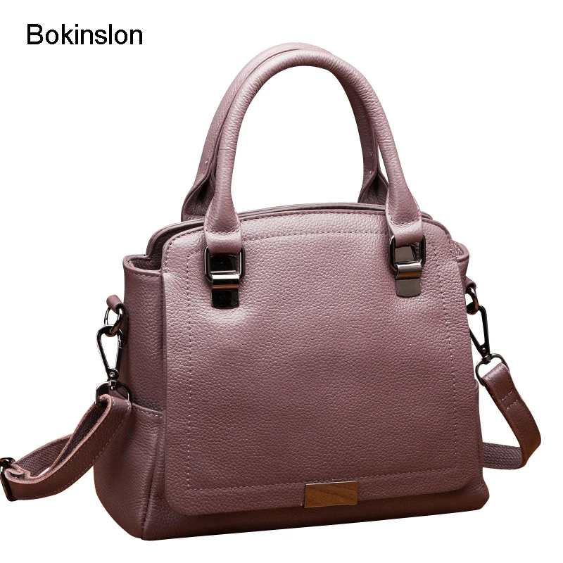 

Bokinslon Woman Leather Bags Split Leather Fashion Women Shoulder Bags Simple Solid Color Female Crossbody Bag