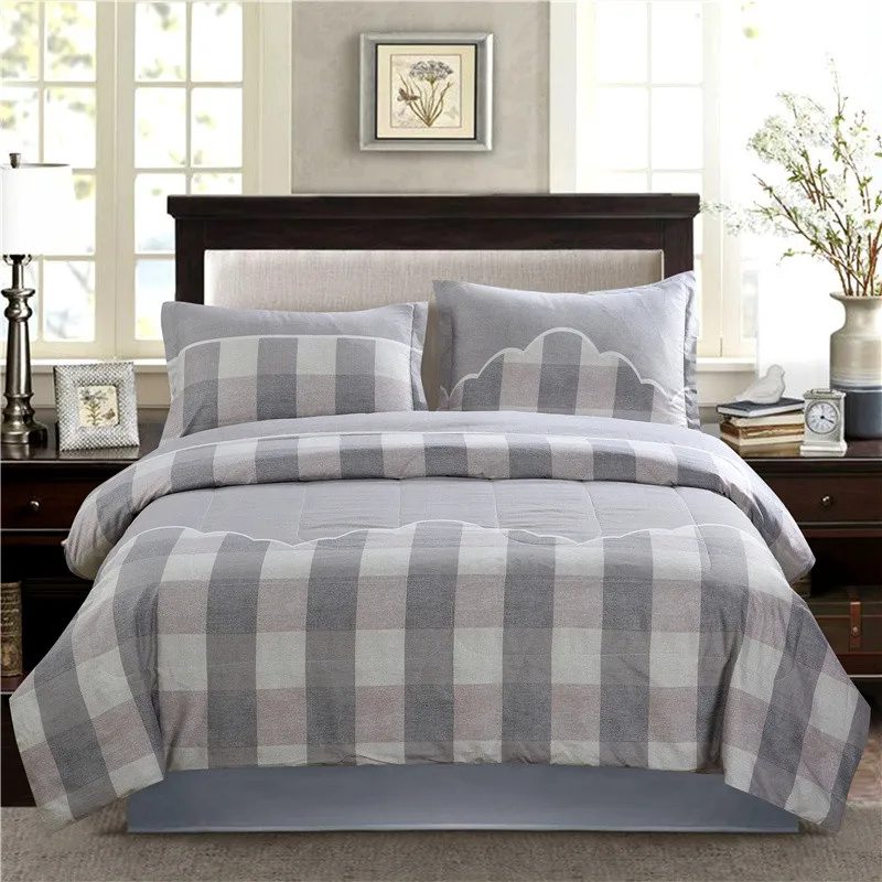 

High-quality Polyester Fabric Comforter King Queen Size Plaid Print Duvet Soft Full Filling Quilt Set Luxury Blanket Thin